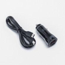 Automobilinis įkroviklis Blue Star USB C + USB A QC3.0 PD AFC PPS 3A 30W + USB C į USB C laidas, juodas