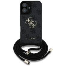 GUESS dėklas, skirtas IPHONE 16 GUHCP16SP4GMGCRK (CBDY PU 4G didelis logotipas su laido dirželiu), juodas GUESS dėklas, skirtas IPHONE 16 GUHCP16SP4GMGCRK (CBDY PU 4G didelis logotipas su laido dirželiu), juodas