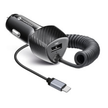 Automobilinis įkroviklis Forcell F-Energy Carbon USB A QC3.0 PD 3A 38W su laidu USB C CC50-1AC juodas