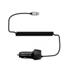 Automobilinis įkroviklis Forcell F-Energy Carbon USB A QC3.0 PD 3A 38W su laidu USB C CC50-1AC juodas