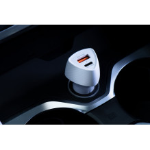 Automobilinis įkroviklis Forcell F-Energy Carbon USB C + USB A QC3.0 PD 3A 38W CC50-1A1C baltas