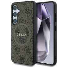 GUESS dėklas SAMSUNG S25 GUHMS25SG4GFRW (magnetinis PU 4G žiedas su klasikiniu logotipu) rudas