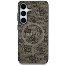 GUESS dėklas SAMSUNG S25 GUHMS25SG4GFRW (magnetinis PU 4G žiedas su klasikiniu logotipu) rudas