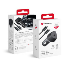 Car charger Forcell F-Energy Carbon USB C QC3.0 PD 3A 20W + cable USB C to USB C CC50-1C black