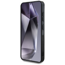 GUESS dėklas SAMSUNG S25 GUHMS25SHG4PRTGK (magnetinis IML metalinis blizgučių 4G apskritimo trikampio formos dėklas) juo