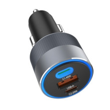 Automobilinis įkroviklis Forcell F-Energy Alu 2 x USB C + USB A QC4.0 PD SFC2.0 4,5A 65W pilkas