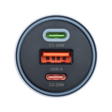 Automobilinis įkroviklis Forcell F-Energy Alu 2 x USB C + USB A QC4.0 PD SFC2.0 4,5A 65W pilkas
