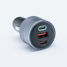Automobilinis įkroviklis Forcell F-Energy Alu 2 x USB C + USB A QC4.0 PD SFC2.0 4,5A 65W pilkas