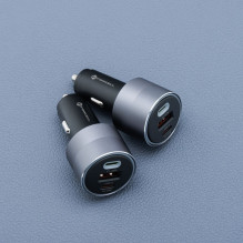 Automobilinis įkroviklis Forcell F-Energy Alu 2 x USB C + USB A QC4.0 PD SFC2.0 4,5A 65W pilkas