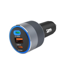 Car charger Forcell F-Energy Alu 2 x USB C + USB A QC4.0 PD SFC2.0 3A 85W gray