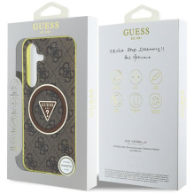 GUESS dėklas SAMSUNG S25 GUHMS25SHG4PRTGW (magnetinis IML metalinis blizgučių 4G apskritimo trikampio formos) rudas
