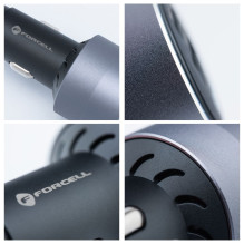Automobilinis įkroviklis Forcell F-Energy Alu 2 x USB C + USB A QC4.0 PD SFC2.0 3A 85W pilkas