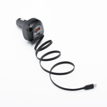 Automobilinis įkroviklis Forcell F-Energy Alu USB C + USB A + ištraukiamas laidas USB C PD QC4.0 SFC2.0 3A 75W juodas