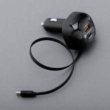 Automobilinis įkroviklis Forcell F-Energy Alu USB C + USB A + ištraukiamas laidas USB C PD QC4.0 SFC2.0 3A 75W juodas