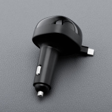 Car charger Forcell F-Energy Alu USB C + USB A + retractable cable USB C PD QC4.0 SFC2.0 3A 75W black