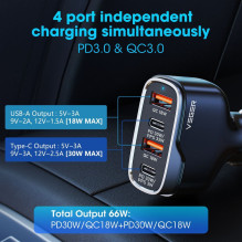 Car charger VEGER 2 x USB A + 2 x Typ C PD QC 3A 66W CC53-2A2C black