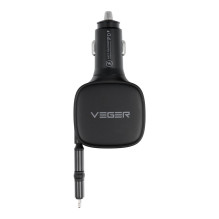 Automobilinis įkroviklis VEGER USB C + laidas USB C / Lightning QC PD 84W CC89 juodas