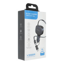 Automobilinis įkroviklis VEGER USB C + laidas USB C / Lightning QC PD 84W CC89 juodas