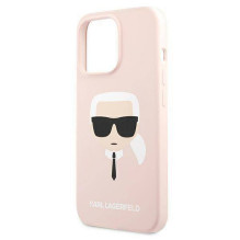 KARL LAGERFELD dėklas IPHONE 13 Pro KLHCP13LSLKHLP (silikoninė K. galvutė) šviesiai rožinis