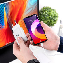 Telefono įkroviklis Blue Star USB C QC4.0 PD 3A 18W + laidas USB C - Lightning TFK-TC-1099C baltas Telefono įkroviklis Blue Star USB C QC4.0 PD 3A 18W + laidas USB C - Lightning TFK-TC-1099C baltas