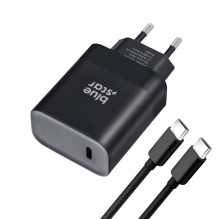 Telefono įkroviklis Blue Star USB C QC4.0 PD 3A 45W + laidas USB C į USB C TFB-TC-45WPD juodas Telefono įkroviklis Blue Star USB C QC4.0 PD 3A 45W + laidas USB C į USB C TFB-TC-45WPD juodas