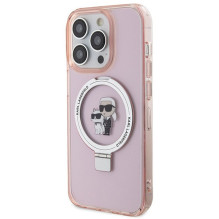 KARL LAGERFELD dėklas, skirtas IPHONE 15 Pro, suderinamas su MagSafe KLHMP15LHMRSKCP (žiedinis stovas KC), rožinis