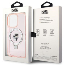 KARL LAGERFELD dėklas, skirtas IPHONE 15 Pro, suderinamas su MagSafe KLHMP15LHMRSKCP (žiedinis stovas KC), rožinis