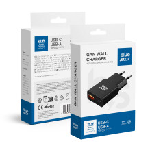 Phone charger Blue Star Slim GaN USB C + USB A QC4.0 PD 3A 25W TFK-SC-25WAC black