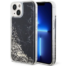 GUESS dėklas IPHONE 13 / 14 / 15 GUHCP14SLCSGSGK (skysto blizgučio marmuro spalvos) juodas