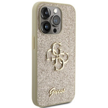 GUESS dėklas, skirtas IPHONE 15 Pro GUHCP15LHG4SGD (fiksuotas blizgučiais, didelis 4G), auksinis GUESS dėklas, skirtas IPHONE 15 Pro GUHCP15LHG4SGD (fiksuotas blizgučiais, didelis 4G), auksinis