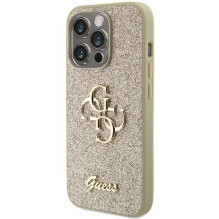 GUESS dėklas, skirtas IPHONE 15 Pro GUHCP15LHG4SGD (fiksuotas blizgučiais, didelis 4G), auksinis GUESS dėklas, skirtas IPHONE 15 Pro GUHCP15LHG4SGD (fiksuotas blizgučiais, didelis 4G), auksinis