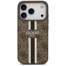 GUESS dėklas, skirtas IPHONE 17 Pro, suderinamas su MagSafe GUHMP17LP4RPSW (4G spausdintos juostelės), rudas