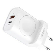 Phone charger VEGER USB A + Typ C + wireless charger compatible with Apple Watch PD QC3.0 3A 25W W002E white Phone charger VEGER USB A + Typ C + wireless charger compatible with Apple Watch PD QC3.0 3A 25W W002E white