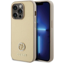 GUESS dėklas, skirtas IPHONE 15 Pro GUHCP15LPS4DGPD (straso metalo logotipas), auksinis