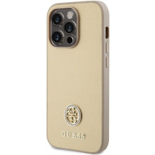 GUESS dėklas, skirtas IPHONE 15 Pro GUHCP15LPS4DGPD (straso metalo logotipas), auksinis
