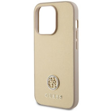 GUESS dėklas, skirtas IPHONE 15 Pro GUHCP15LPS4DGPD (straso metalo logotipas), auksinis