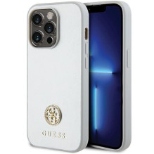 GUESS dėklas, skirtas IPHONE 15 Pro GUHCP15LPS4DGPS (straso metalo logotipas), sidabrinis