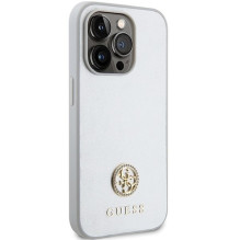 GUESS dėklas, skirtas IPHONE 15 Pro GUHCP15LPS4DGPS (straso metalo logotipas), sidabrinis