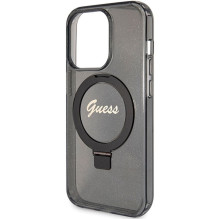 Original faceplate case GUESS GUHMP15XHRSGSK for iPhone 15 Pro Max (Compatible with Magsafe / Glitter Script Logo / Ring