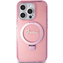 GUESS case for IPHONE 15 Pro compatible with MagSafe GUHMP15LHRSGSP (Glitter Script Logo Ring stand) pink GUESS case for IPHONE 15 Pro compatible with MagSafe GUHMP15LHRSGSP (Glitter Script Logo Ring stand) pink