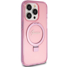 GUESS case for IPHONE 15 Pro compatible with MagSafe GUHMP15LHRSGSP (Glitter Script Logo Ring stand) pink GUESS case for IPHONE 15 Pro compatible with MagSafe GUHMP15LHRSGSP (Glitter Script Logo Ring stand) pink
