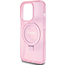 GUESS case for IPHONE 15 Pro compatible with MagSafe GUHMP15LHRSGSP (Glitter Script Logo Ring stand) pink GUESS case for IPHONE 15 Pro compatible with MagSafe GUHMP15LHRSGSP (Glitter Script Logo Ring stand) pink