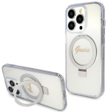 GUESS case for IPHONE 15 Pro compatible with MagSafe GUHMP15LHRSGSD (Glitter Script Logo Ring stand) transparent