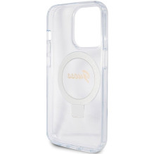 GUESS case for IPHONE 15 Pro compatible with MagSafe GUHMP15LHRSGSD (Glitter Script Logo Ring stand) transparent
