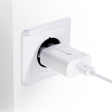 Telefono įkroviklis Forcell F-Energy USB A QC3.0 2,4A 18W + laidas USB A į USB C TFK-TC-1099 baltas