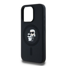 KARL LAGERFELD dėklas, skirtas IPHONE 15 Pro, suderinamas su MagSafe KLHMP15LSCMKCRHK (silikono KC korpuso žiedas), juod