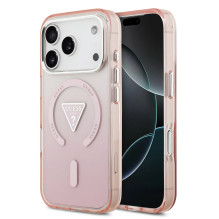 GUESS dėklas, skirtas IPHONE 17 Pro, suderinamas su MagSafe GUHMP17LHGTMLCGP (IML gradiento su trikampio logotipu), roži