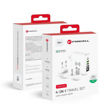 Daugiafunkcis įkroviklis Forcell F-Energy 4in1 2 x USB A + USB C 15W + išorinė baterija 8000mAh + belaidis įkrovimas, ba Daugiafunkcis įkroviklis Forcell F-Energy 4in1 2 x USB A + USB C 15W + išorinė baterija 8000mAh + belaidis įkrovimas, ba