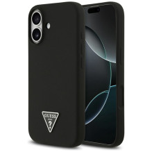 GUESS dėklas, skirtas IPHONE 17, suderinamas su „MagSafe GUHMP17SSCTRLMK“ (silikonas su trikampio logotipu), juodas
