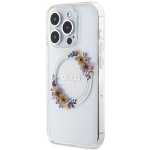 GUESS case for IPHONE 15 Pro Max compatible with MagSafe GUHMP15XHFWFCT (Flowers Wreath) transparent